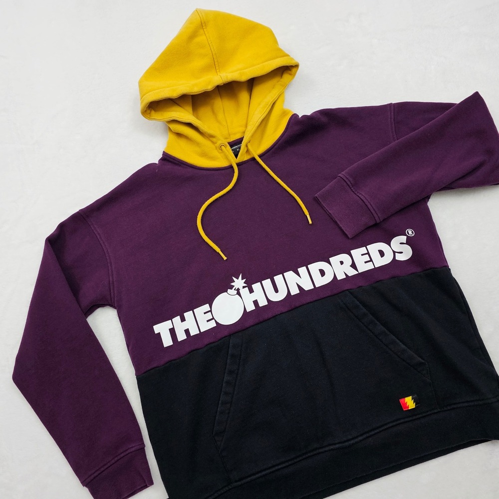 The Hundreds Sierra Hoodie Mens Medium Purple Yellow Colorblock Adam Bomb Skater